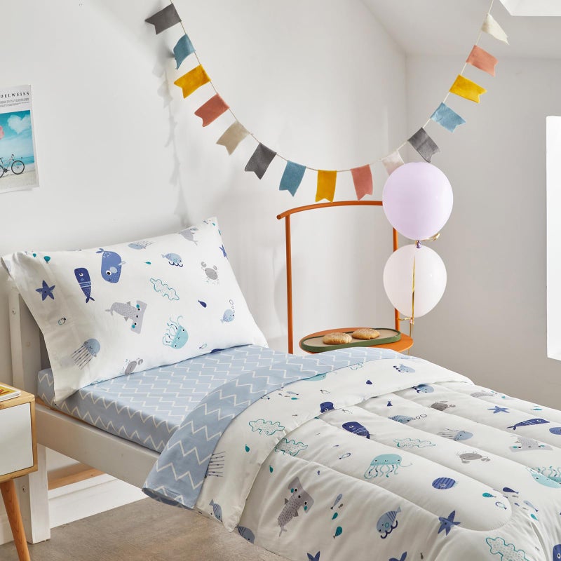 Joyreap 4 Piece Cotton Toddler Bedding Set for Kids Boys n Girls, Ocean Style Starfish Whale Crab Printed, Includes Quilted Comforter, Fitted Sheet, Top Sheet, and Pillow Case - Image 3
